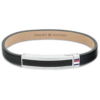 1 - Bracciale uomo Tommy Hilfiger Woven pelle nera ed acciaio con targa 2790398