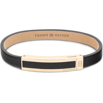 1 - Bracciale uomo Tommy Hilfiger Woven pelle nera ed acciaio con targa 2790399