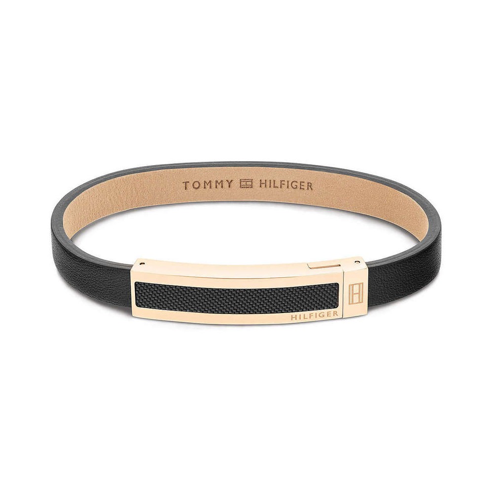 1 - Bracciale uomo Tommy Hilfiger Woven pelle nera ed acciaio con targa 2790399