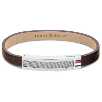 1 - Tommy Hilfiger Woven men's bracelet in brown leather and steel with plate 2790397