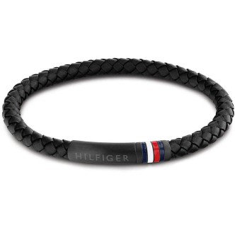 1 - Tommy Hilfiger Woven men's bracelet black leather and steel 2790403