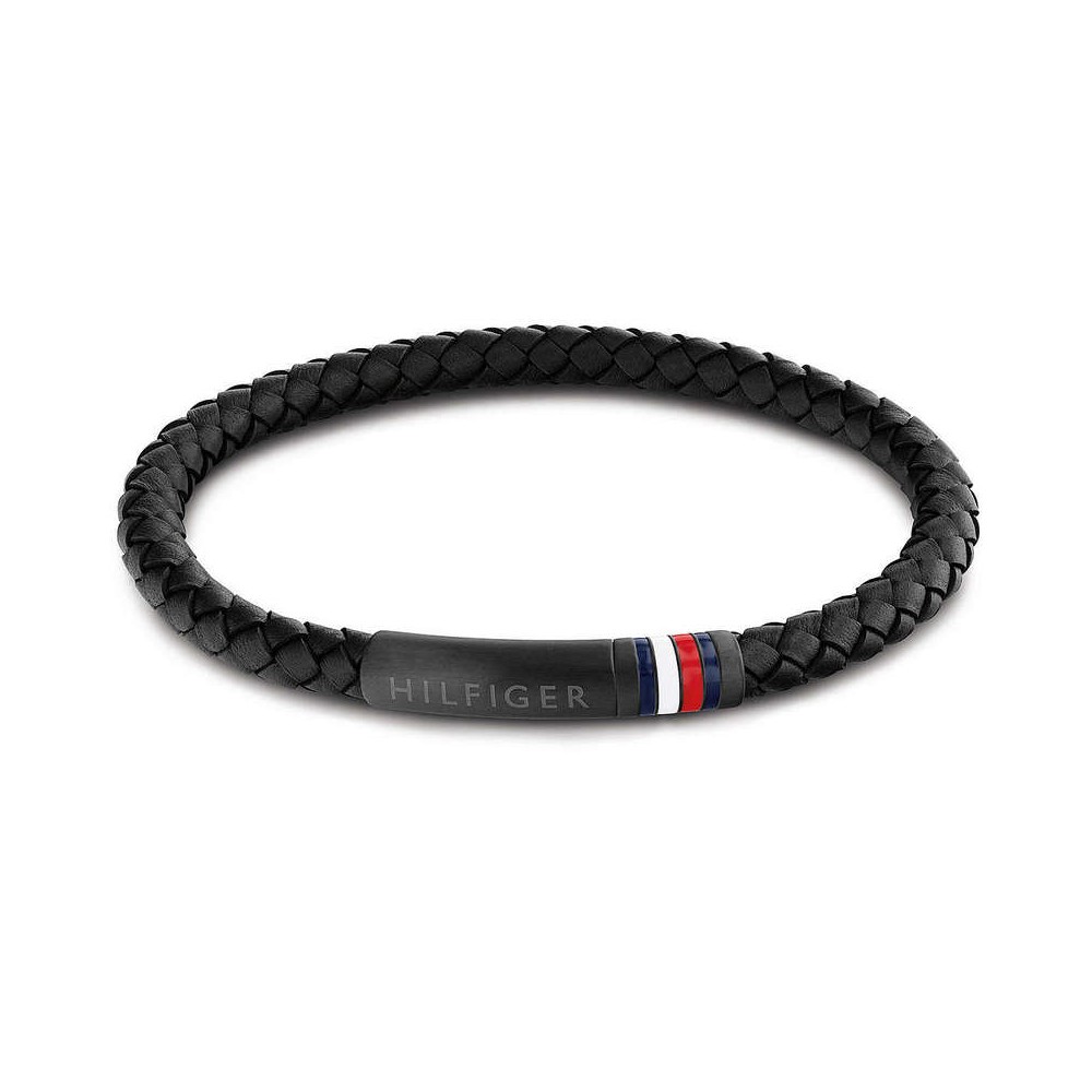 1 - Tommy Hilfiger Woven men's bracelet black leather and steel 2790403