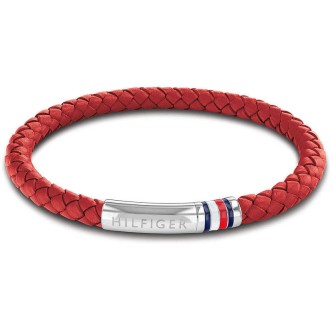 1 - Bracciale uomo Tommy Hilfiger Woven pelle rossa ed acciaio 2790404