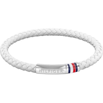 1 - Bracciale uomo Tommy Hilfiger Woven pelle bianca ed acciaio 2790405