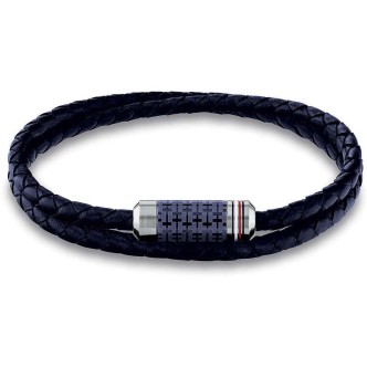 1 - Tommy Hilfiger men's double wrap bracelet in blue leather and steel 2790326S