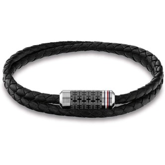 1 - Bracciale uomo Tommy Hilfiger doppio giro pelle nera ed acciaio 2790327S