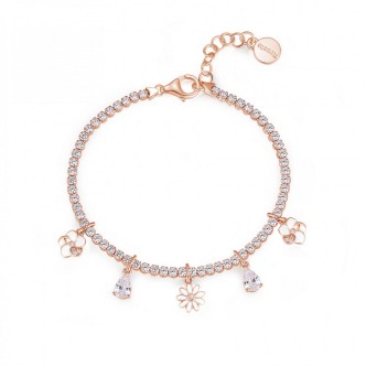 1 - Bracciale Tennis fiori Rosato Gaia donna RZGA29 Argento 925 rosato con smalto