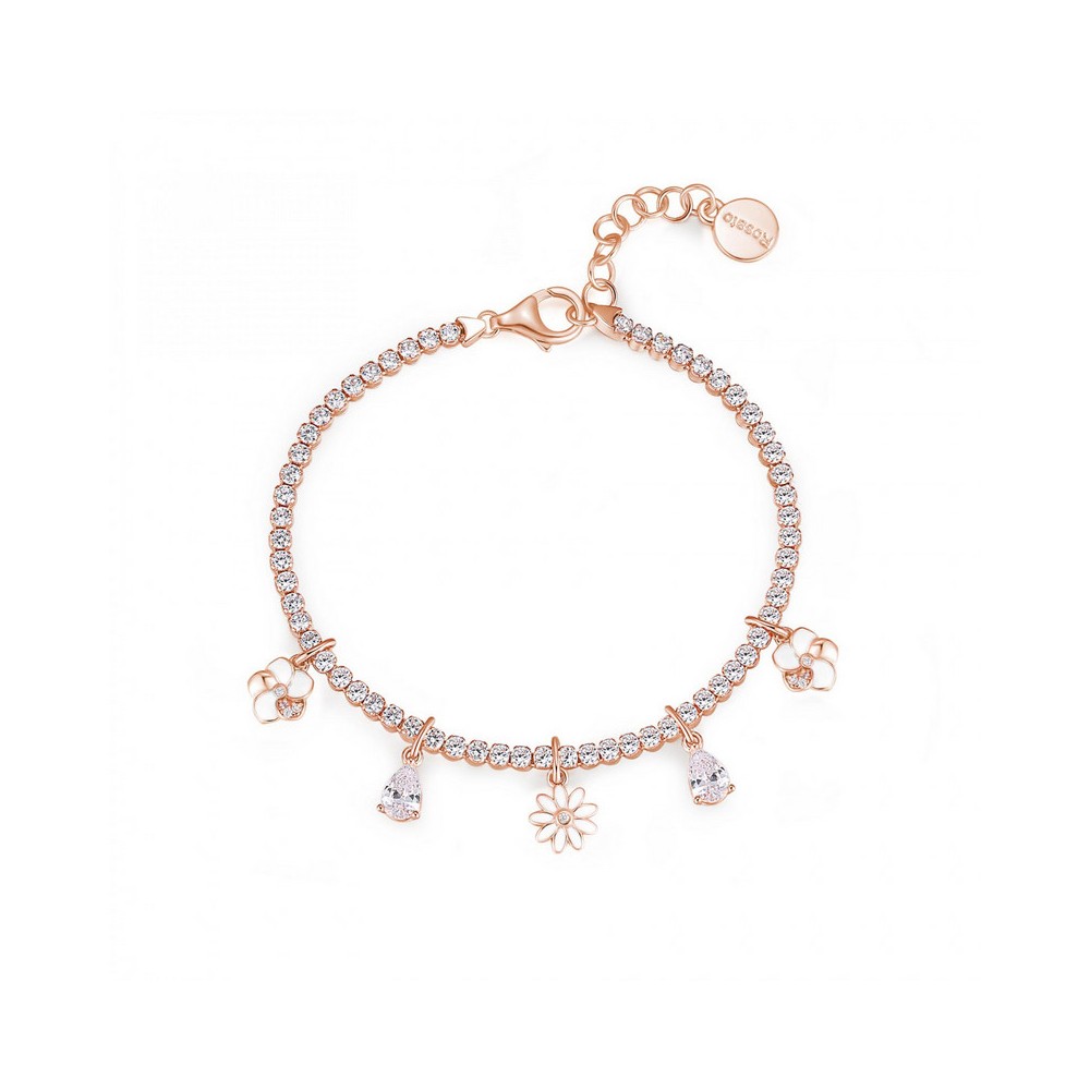 1 - Bracciale Tennis fiori Rosato Gaia donna RZGA29 Argento 925 rosato con smalto