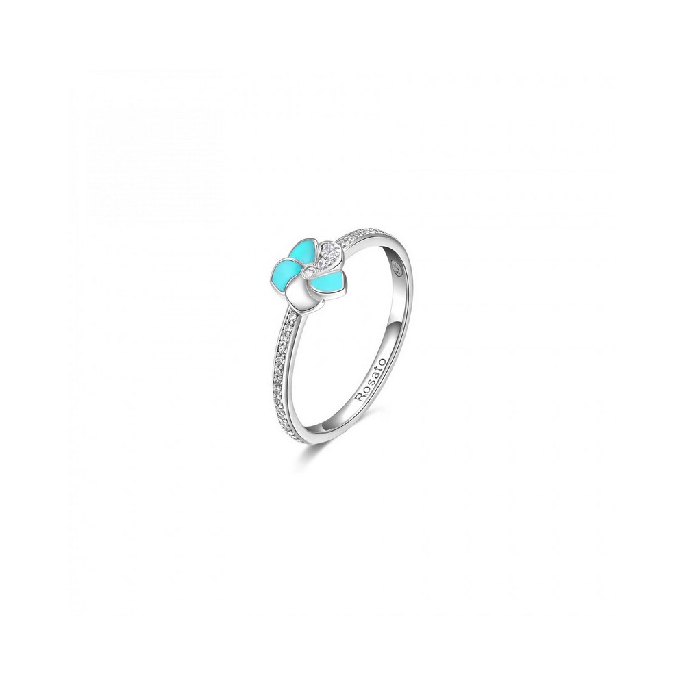 1 - Rosato flower woman ring 925 silver with zircons and enamel RZAL005X