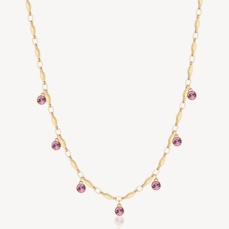 1 - Brosway Symphonia woman necklace golden steel with pink Swarovski BYM142