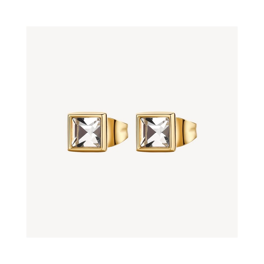 1 - Brosway Emphasis steel gold square earrings with crystals BEH23