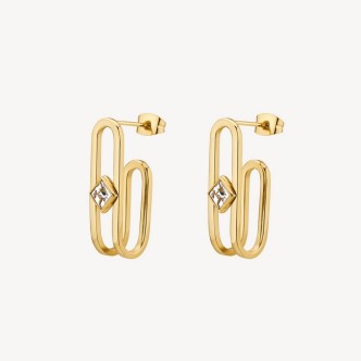 1 - Brosway Emphasis steel curved gold pendant earrings with BEH25 crystals