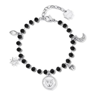 1 - Bracciale donna gufo Brosway Chakra BHKB121 acciaio con cristalli e pietre nere