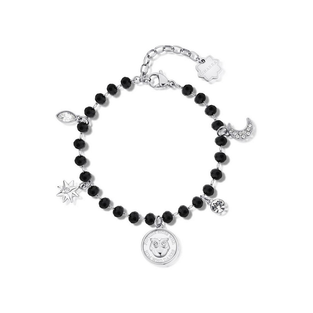 1 - Brosway Chakra BHKB121 owl woman bracelet in steel with crystals and black stones