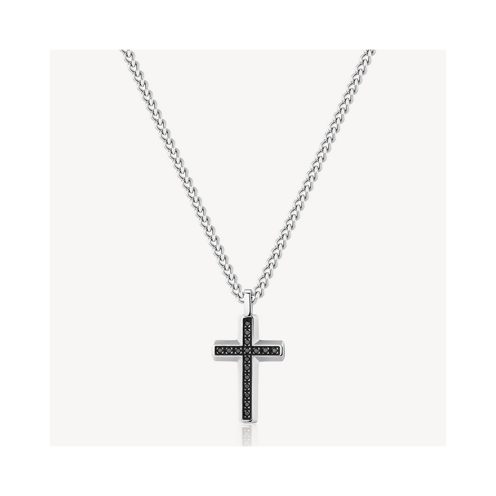 1 - Brosway Backliner BBC01 steel black cross man necklace with zircons