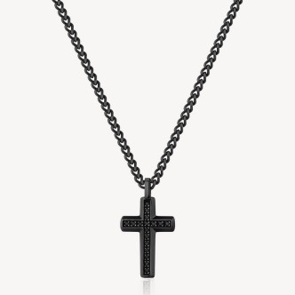 1 - Brosway Backliner BBC03 black cross man necklace in steel with zircons