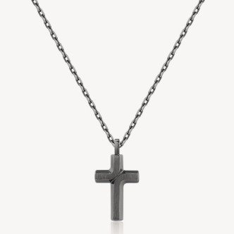 1 - Brosway Backliner BBC06 black men's cross necklace in brushed steel