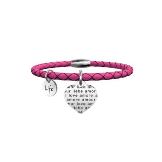 1 - Bracciale Kidult 231525 in pelle con ciondolo in acciaio 316L e cristalli collezione Love