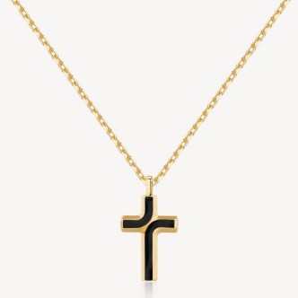 1 - Brosway Backliner BBC08 black men's cross necklace in brushed steel