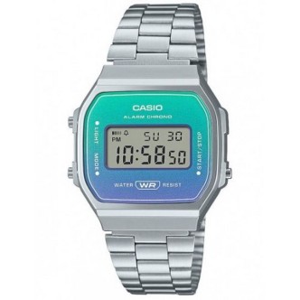 1 - Casio Vintage watch blue green background A168WER-2AEF resin case and strap