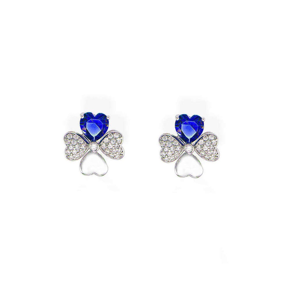 1 - Amen woman earrings white and blue four-leaf clover Silver 925 EQUBBL