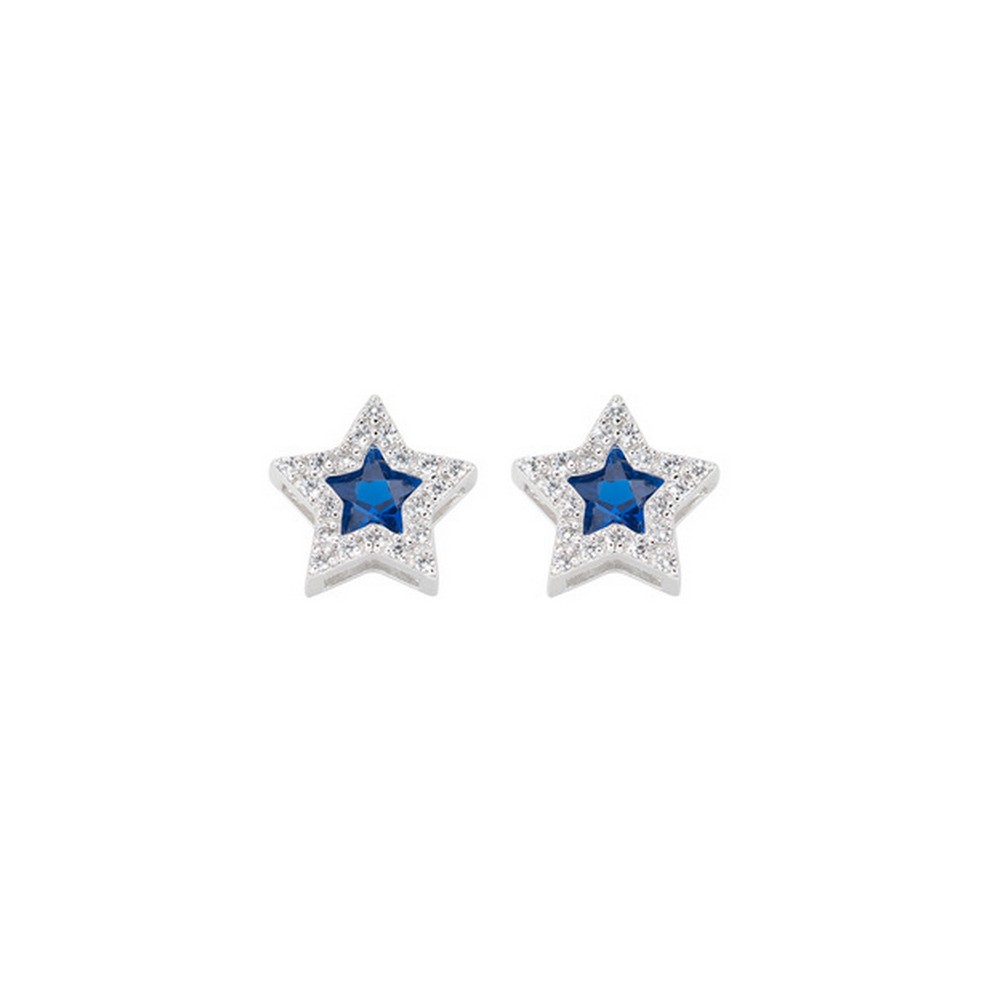 1 - Amen star woman earrings 925 silver with white and blue zircons ESTBBBLZ