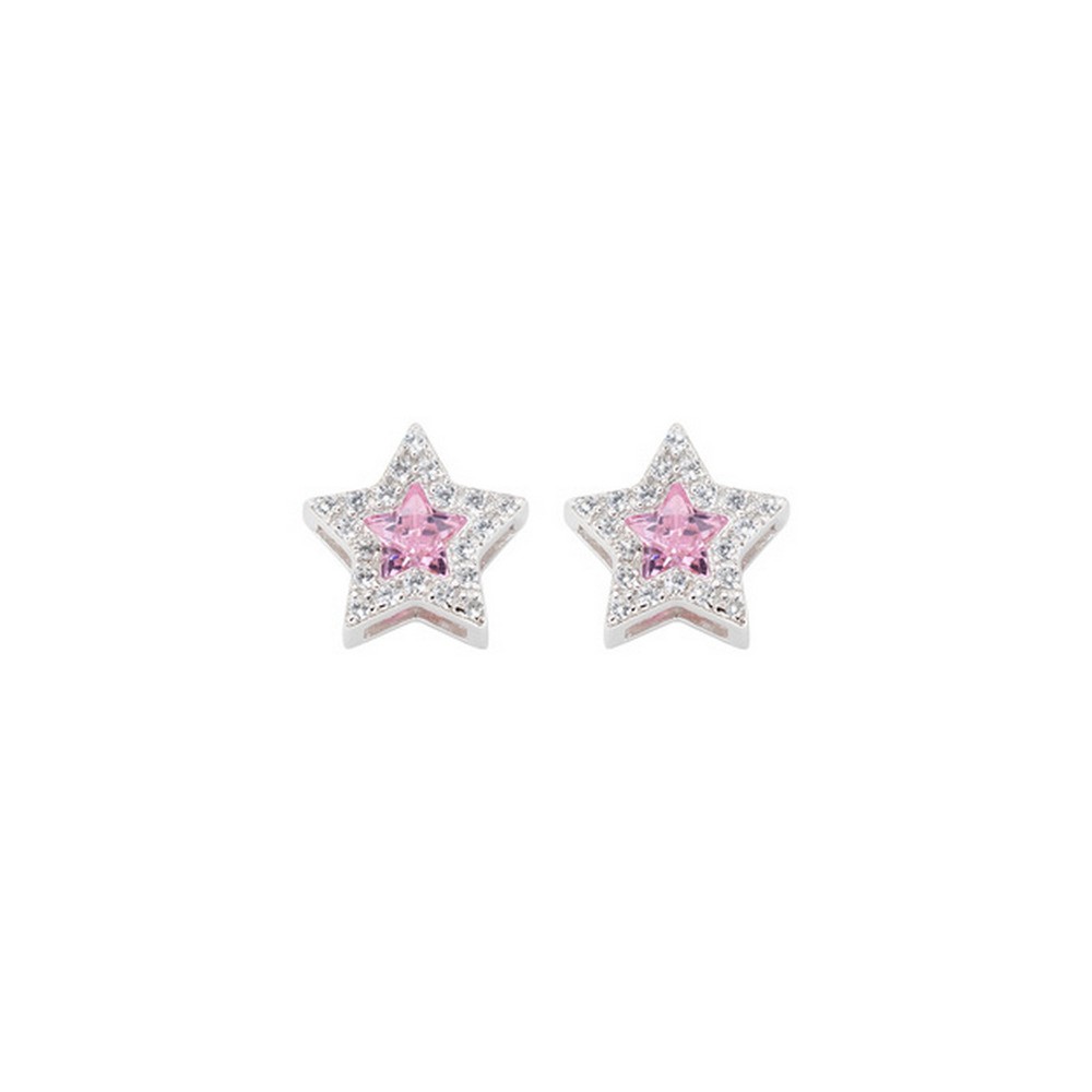 1 - Amen star woman earrings 925 silver with white and pink zircons ESTBBROZ