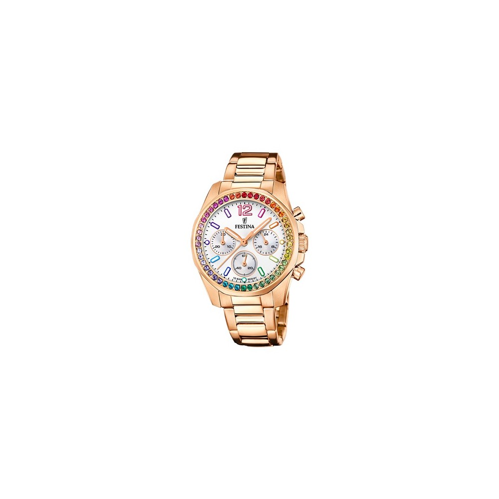 1 - Orologio donna Festina Boyfriend Rainbow rosato multicolor cronografo acciaio F20639/2