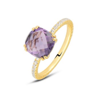 1 - Amethyst woman ring 9Kt Yellow Gold Stroili Amelie with zircons 1419199