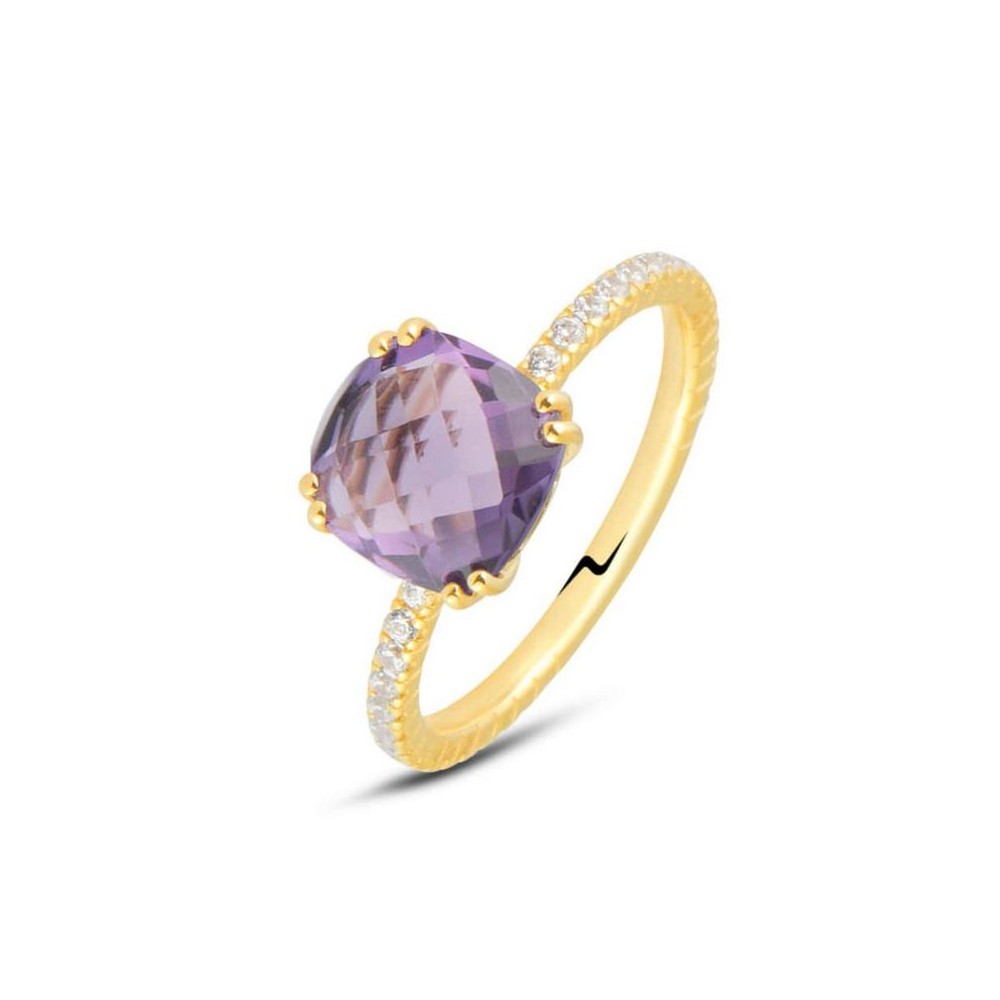 1 - Amethyst woman ring 9Kt Yellow Gold Stroili Amelie with zircons 1419199