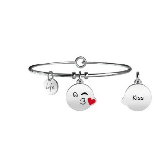 1 - Bracelet Kidult 231676 316L steel pendant with kiss and crystals Symbols collection