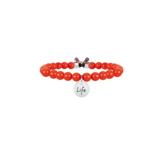 1 - Kidult bracelet 231538 with red coral paste and 316L steel Symbols collection