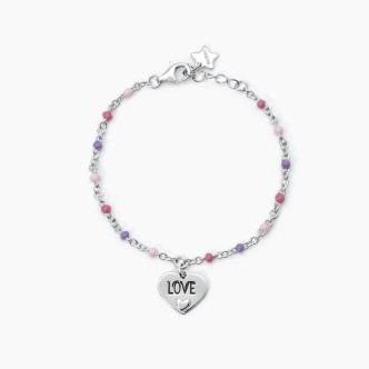 1 - Bracciale bambina cuore Love multicolor Argento 925 Mabina 533618