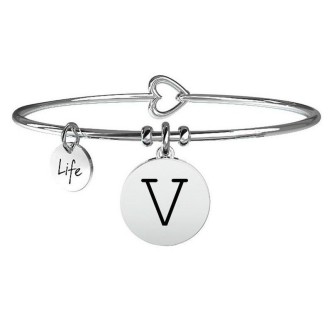 1 - Bracciale Kidult 231555V in acciaio 316L ciondolo con lettera V collezione Symbols