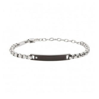 1 - Bracciale uomo Breil Tag and Cross acciaio targa brunita con cristallo TJ3221