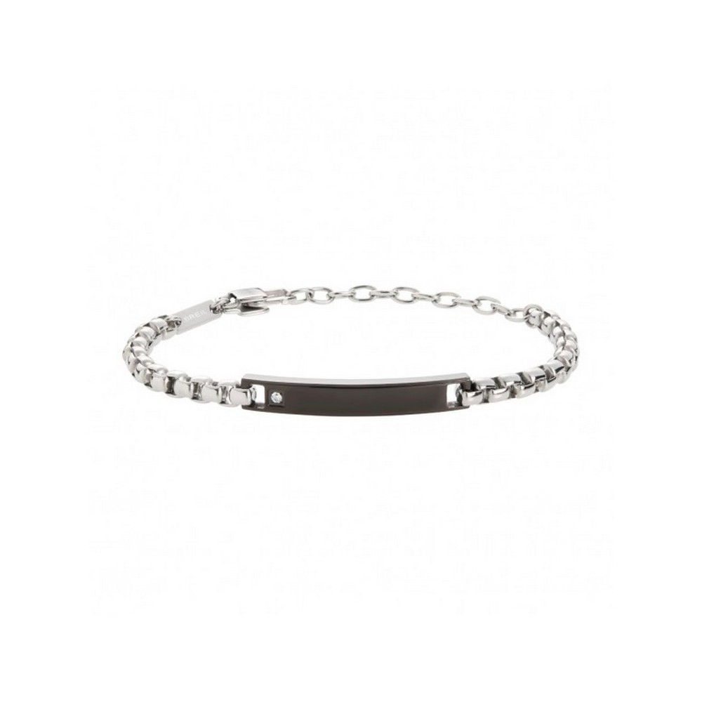 1 - Bracciale uomo Breil Tag and Cross acciaio targa brunita con cristallo TJ3221