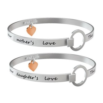 1 - Two Bracelets Kidult 731106 316L stainless steel with pink heart Mamma-Daughter Family collection