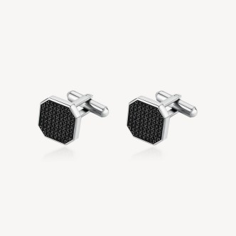 1 - Brosway INK black steel cufflinks with zircons BIK123