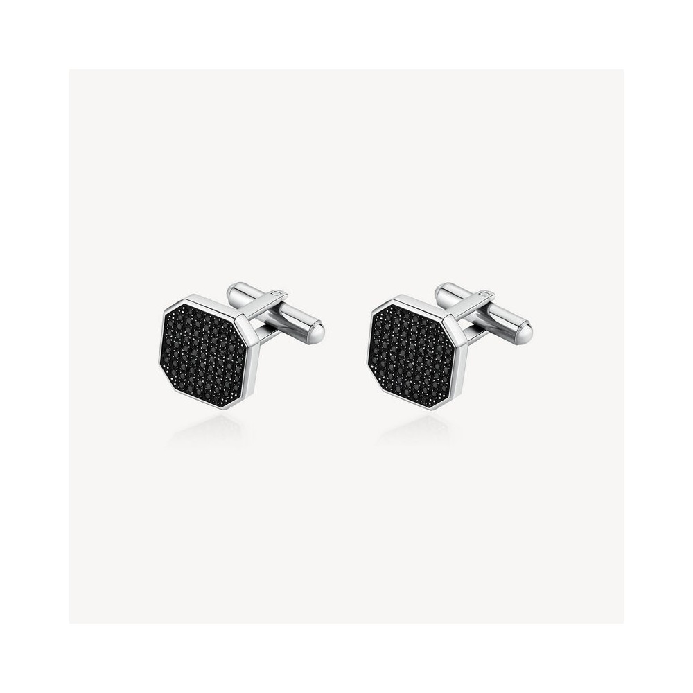 1 - Brosway INK black steel cufflinks with zircons BIK123