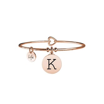 1 - Bracciale Kidult 731014K in acciaio 316L trattamento PVD Oro rosa ciondolo con lettera K collezione Symbols