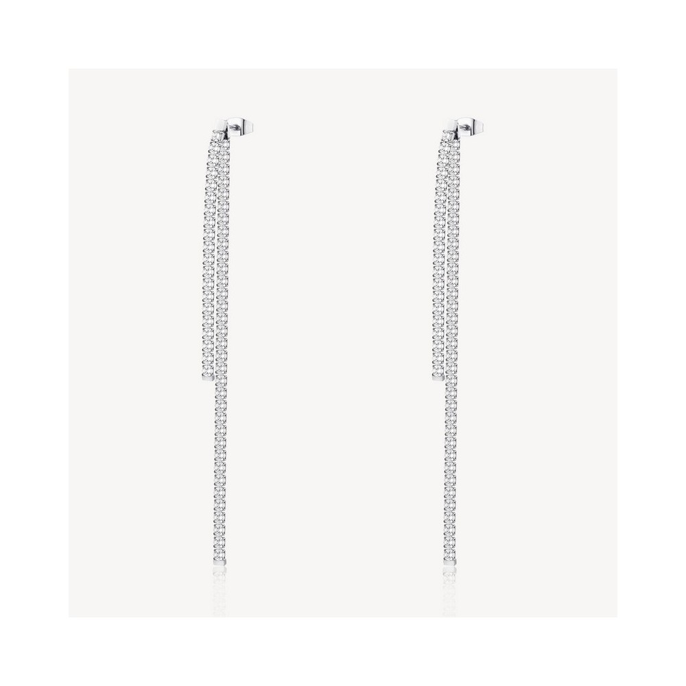 1 - Brosway Desideri two-wire pendant earrings in steel with zircons BEIE003