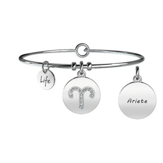 1 - Bracciale Kidult 231579 in acciaio 316L ciondolo con segno ariete e cristalli collezione Symbols