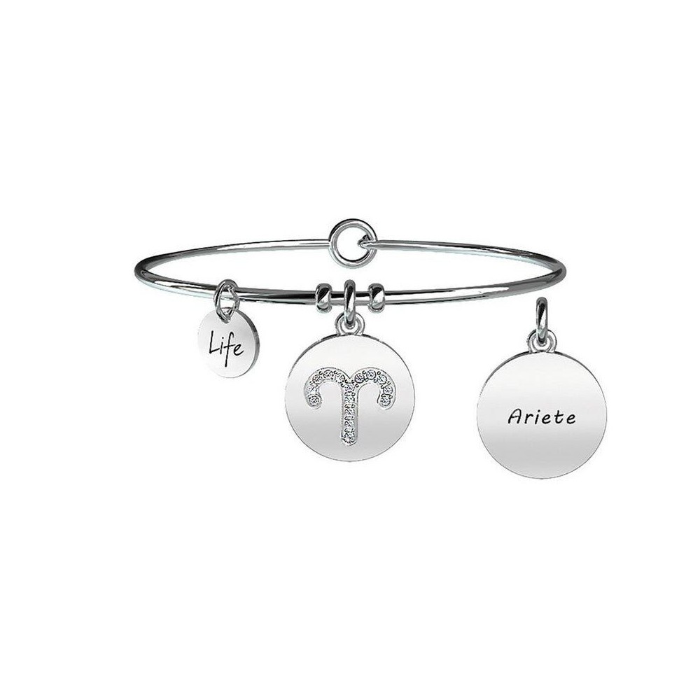 1 - Bracciale Kidult 231579 in acciaio 316L ciondolo con segno ariete e cristalli collezione Symbols