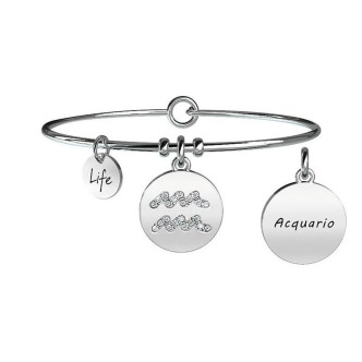 1 - Bracciale Kidult 231589 in acciaio 316L ciondolo con segno acquario e cristalli collezione Symbols