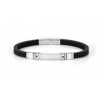 1 - Bracciale uomo Nomination City silicone nero con targa e zirconi 028809/001