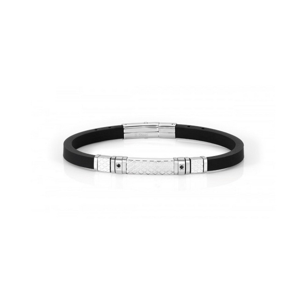 1 - Nomination City men's black silicone bracelet with plate and zircons 028809/001