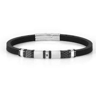 1 - Bracciale uomo Nomination City silicone nero con targa e zirconi 028810/015