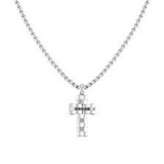 1 - Men's cross Nomination STRONG steel necklace with black diamonds 028304/009