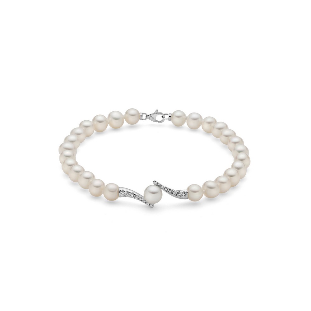 1 - Miluna pearl thread women's bracelet PBR3352 18Kt White Gold with diamonds