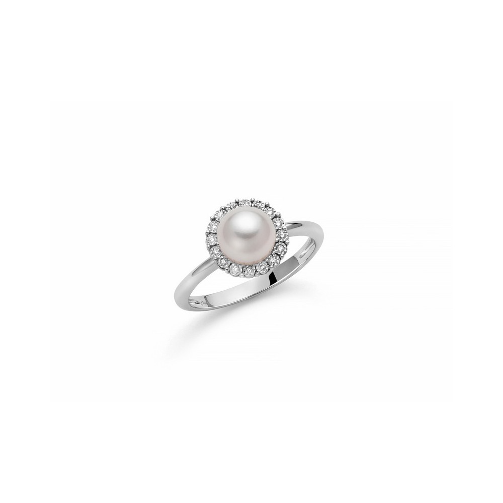 1 - Miluna 18Kt White Gold Woman Ring with Pearl and Diamonds PLI163